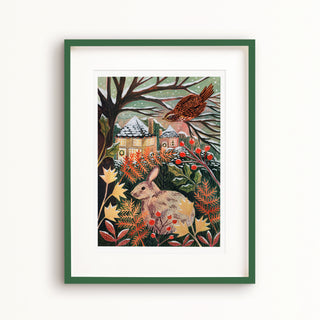 **NEW!** Rabbit and Redwing Winter Landscape Art Print