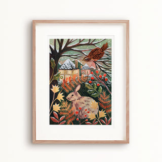 **NEW!** Rabbit and Redwing Winter Landscape Art Print