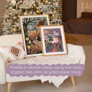 **NEW!** Deer and Snowy Owl Winter Landscape Art Print