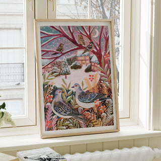 **NEW!** Turtle Doves Winter Landscape Art Print