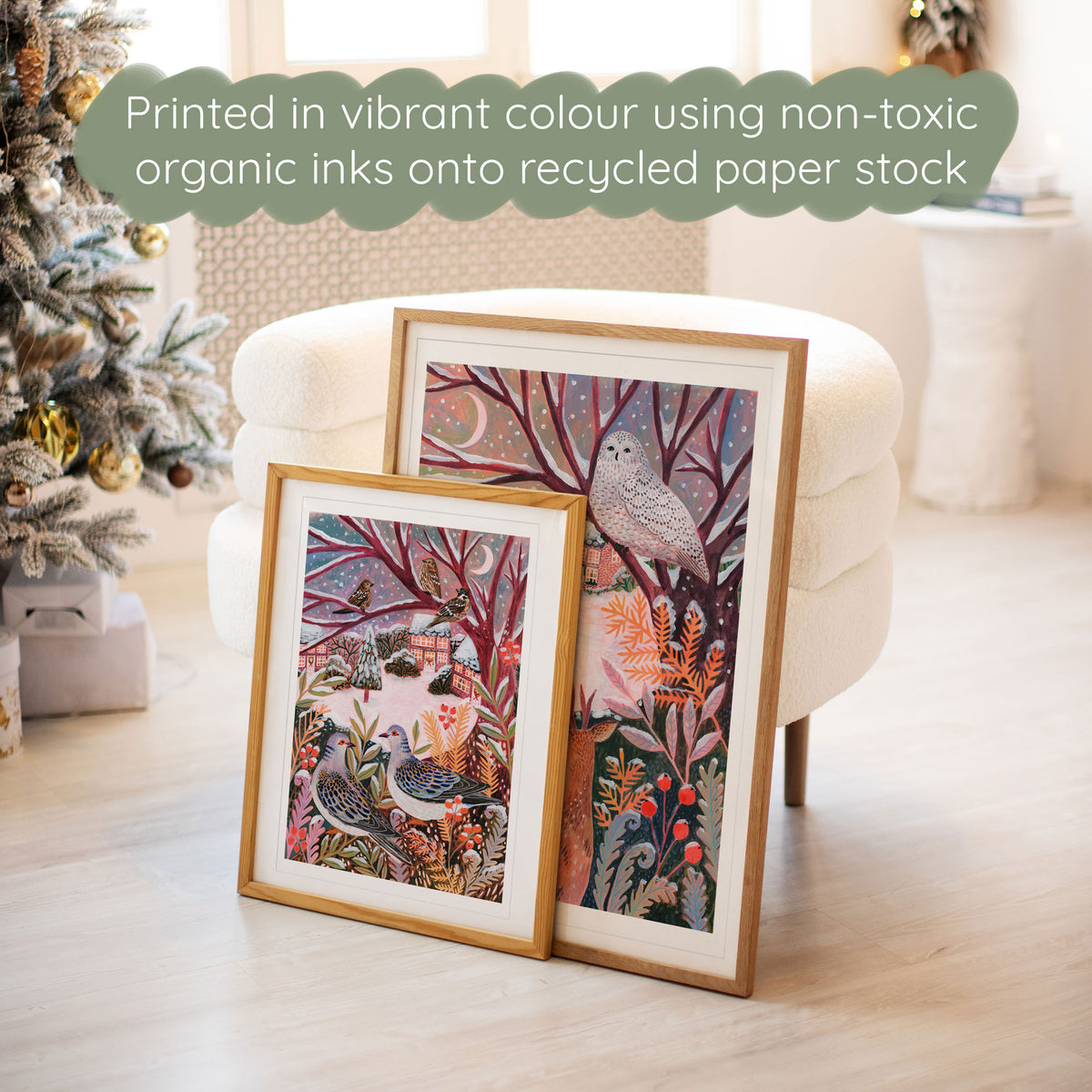 Turtle Doves Winter Landscape Art Print