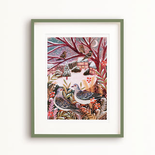 **NEW!** Turtle Doves Winter Landscape Art Print