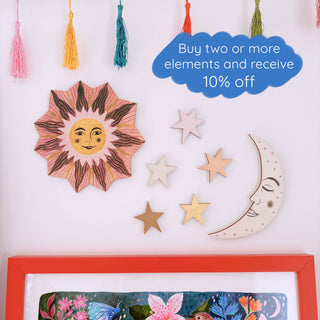 **NEW!** Wooden Sun, Moon and Stars Wall Decorations - Peach and Green