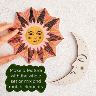 **NEW!** Wooden Sun, Moon and Stars Wall Decorations - Peach and Green