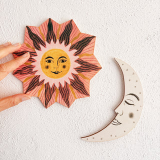 **NEW!** Wooden Sun, Moon and Stars Wall Decorations - Peach and Green