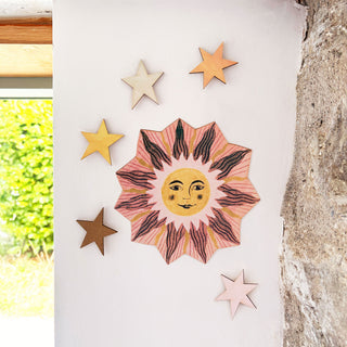 **NEW!** Wooden Sun, Moon and Stars Wall Decorations - Peach and Green