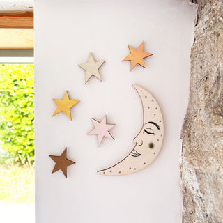 **NEW!** Wooden Sun, Moon and Stars Wall Decorations - Peach and Green