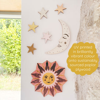 **NEW!** Wooden Sun, Moon and Stars Wall Decorations - Peach and Green