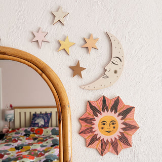 **NEW!** Wooden Sun, Moon and Stars Wall Decorations - Peach and Green