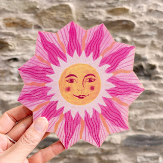 **NEW!** Wooden Sun, Moon and Stars Wall Decorations - Pink and Orange