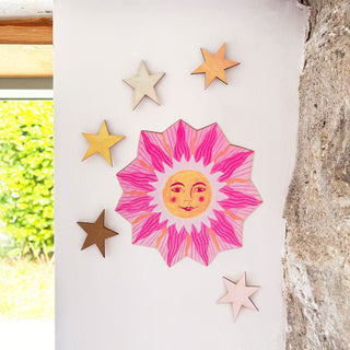 **NEW!** Wooden Sun, Moon and Stars Wall Decorations - Pink and Orange
