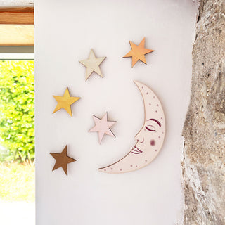 **NEW!** Wooden Sun, Moon and Stars Wall Decorations - Pink and Orange