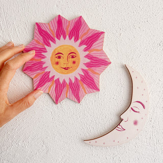 **NEW!** Wooden Sun, Moon and Stars Wall Decorations - Pink and Orange