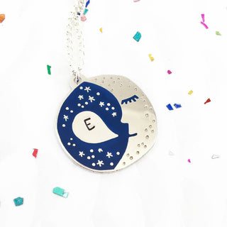 **NEW!** Personalised Sleepy Moon Pendant - Silver