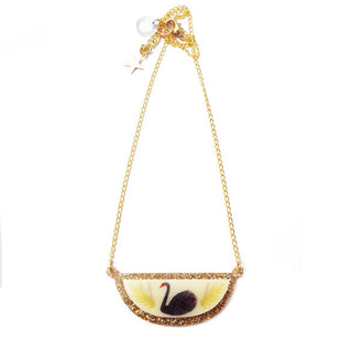 Gold Glitter Black Swan Necklace