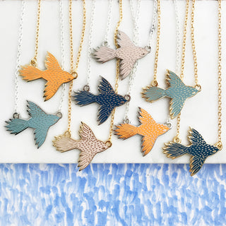 Flying Bird Enamel Necklace - Dark Blue