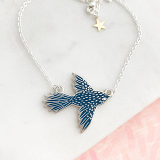 Flying Bird Enamel Necklace - Dark Blue