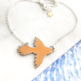 Flying Bird Enamel Necklace - Juicy Orange