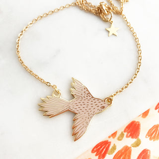 Flying Bird Enamel Necklace - Palest Pink