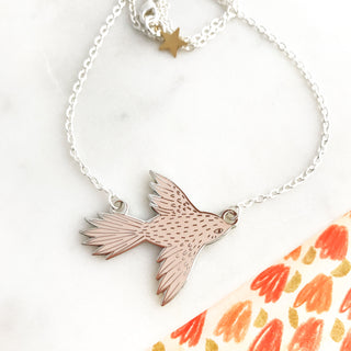 Flying Bird Enamel Necklace - Palest Pink