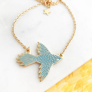 Flying Bird Enamel Necklace - Sky Blue