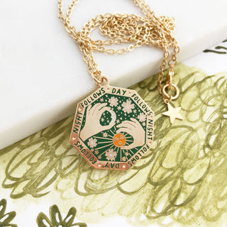 Night Follows Day Enamel Pendant - Dark Green