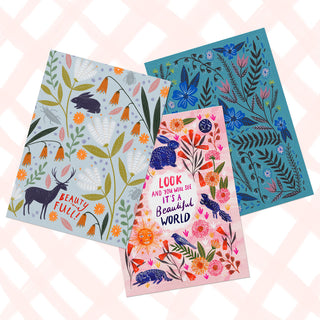 Animals and Florals Postcard Set - Blues