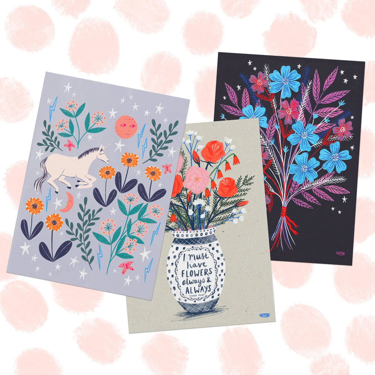 Animals and Florals Postcard Set - Blues