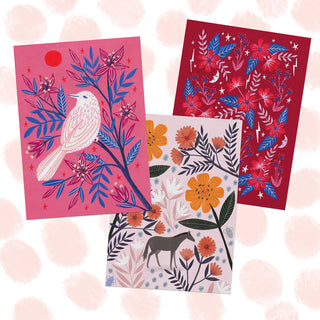 Animals and Florals Postcard Set - Pinks