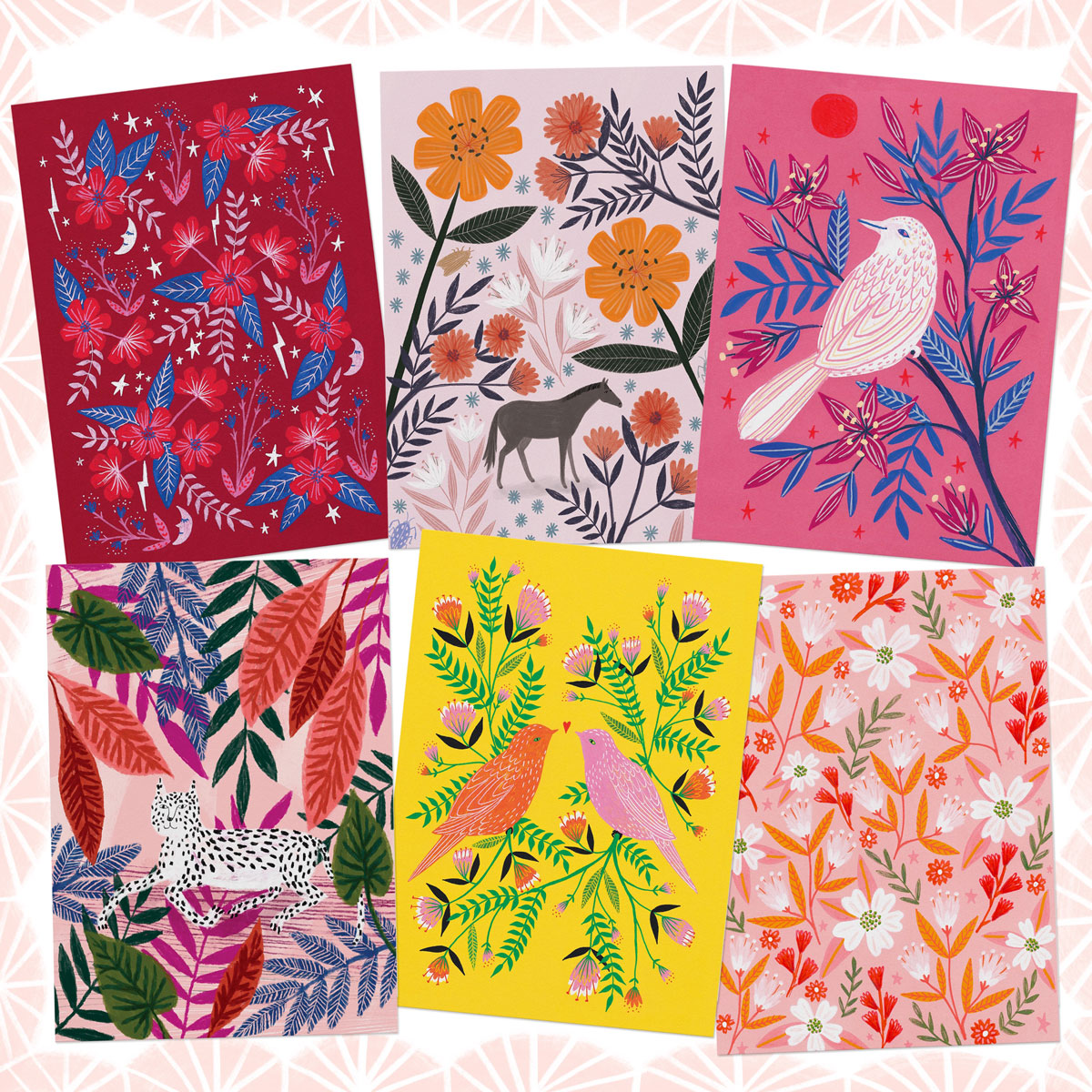 Animals and Florals Postcard Set - Pinks