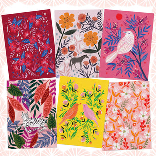 Animals and Florals Postcard Set - Pinks