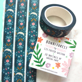 Sleepy Moon Patterned Washi Tape - Blue