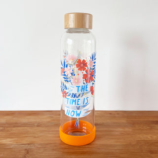 The Time is Now Glass Water Bottle