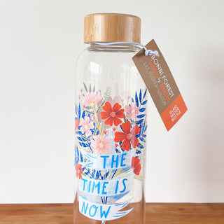 The Time is Now Glass Water Bottle