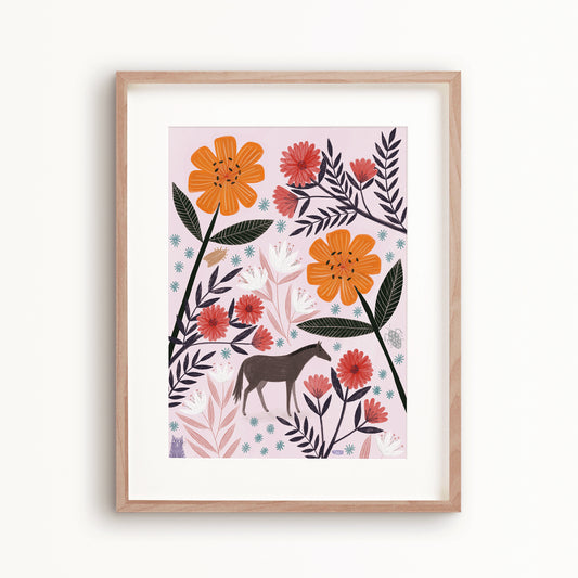 Tiny Horse or Large Flowers? Art Print