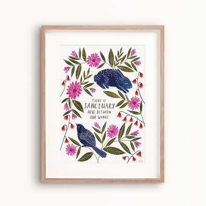 There is Sanctuary Here Between Our Words Art Print