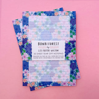 Lush Flowers Recycled Paper A5 Notepad - Blue