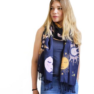 Limited Edition Celestial Bodies Hand Printed Scarf - Dark Blue - 2018