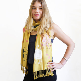 Limited Edition Celestial Bodies Hand Printed Scarf - Mustard - June 2018