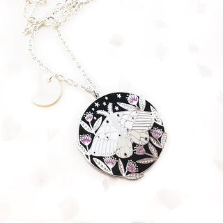 Floral Moth Enamel Pendant - Silver