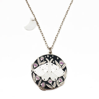 Floral Moth Enamel Pendant - Silver