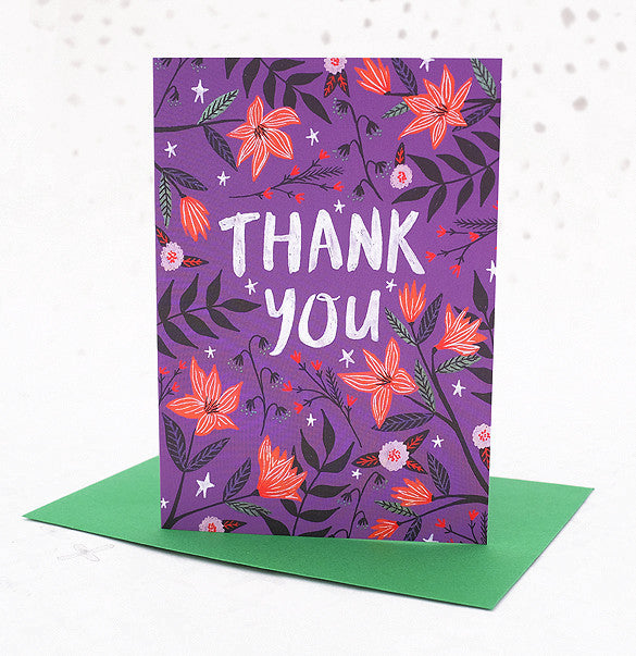 Thank You Greetings Card - Purple Floral