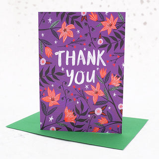 Thank You Greetings Card - Purple Floral