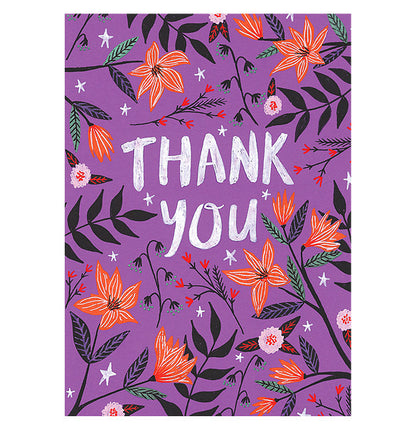 Thank You Greetings Card - Purple Floral