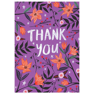 Thank You Greetings Card - Purple Floral