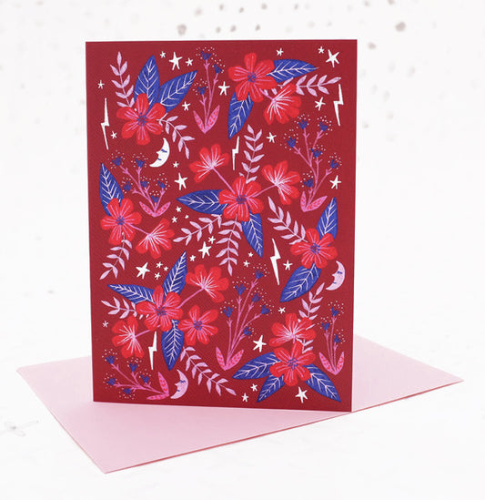 Red Moon Garden Greetings Card