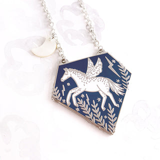 Pegasus Enamel Pendant - Silver