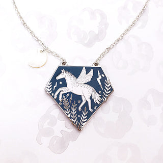 Pegasus Enamel Pendant - Silver