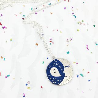 **NEW!** Personalised Sleepy Moon Pendant - Silver