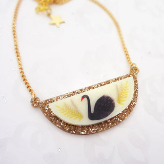 Gold Glitter Black Swan Necklace